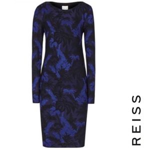 REISS Blue Saffina Jacquard Bodycon Jersey Dress